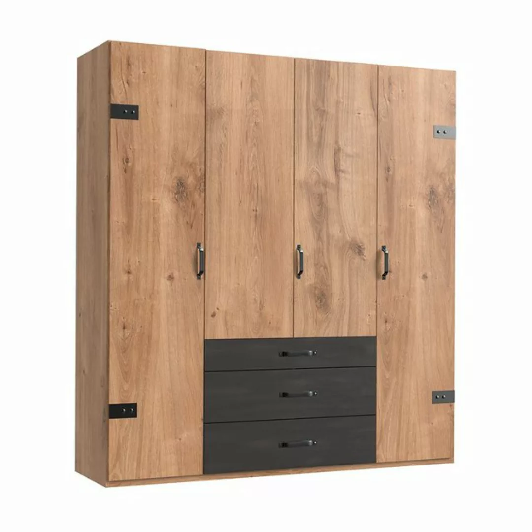 Lomadox Kleiderschrank DAVENPORT-43 200cm, 4 Türen, 3 Schubladen, Eiche mit günstig online kaufen