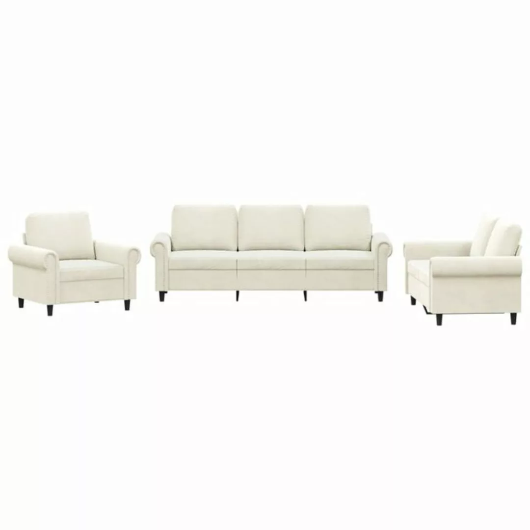 vidaXL Sofa 3-tlg. Sofagarnitur mit Kissen Creme Samt günstig online kaufen