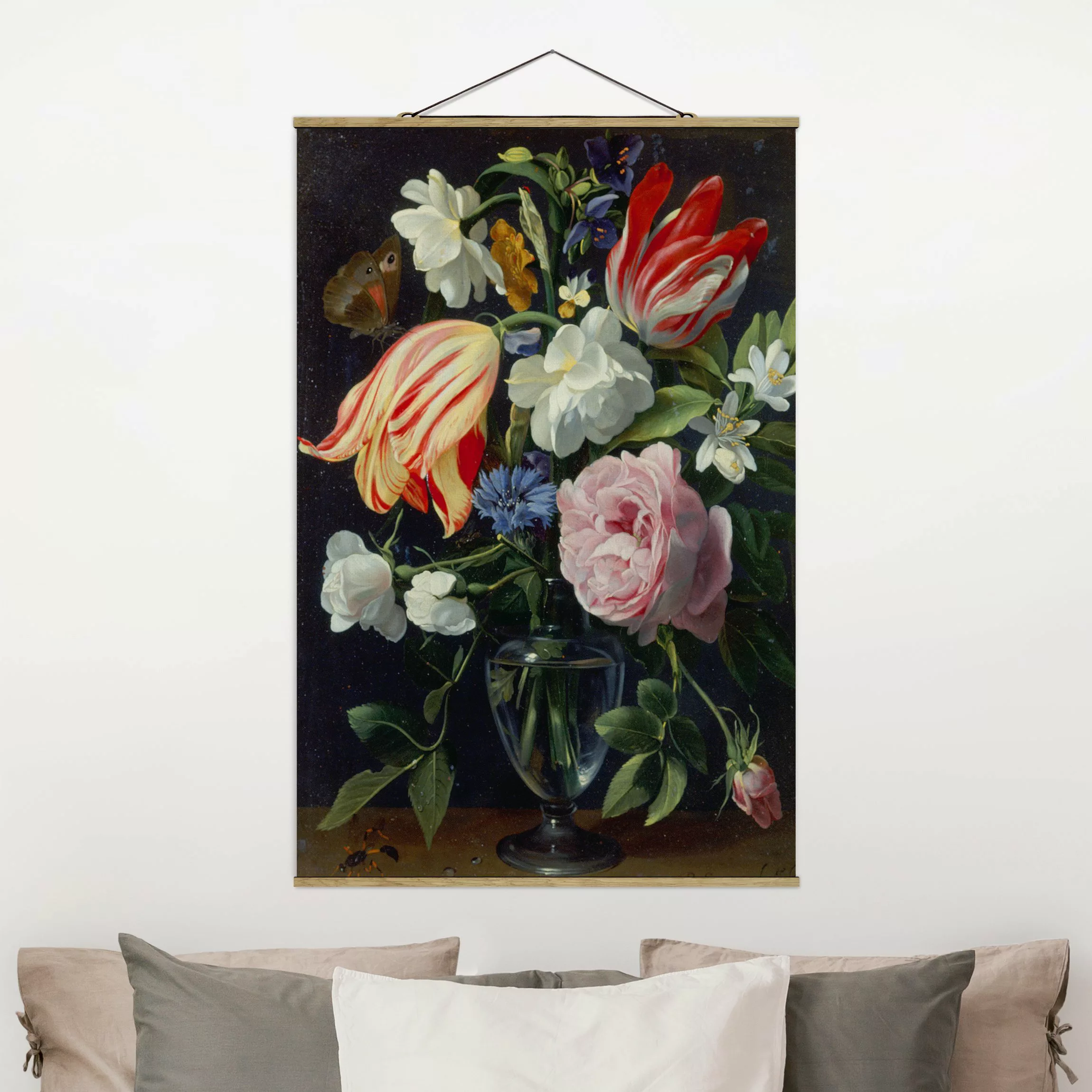 Stoffbild Blumen mit Posterleisten - Hochformat Daniel Seghers - Vase mit B günstig online kaufen