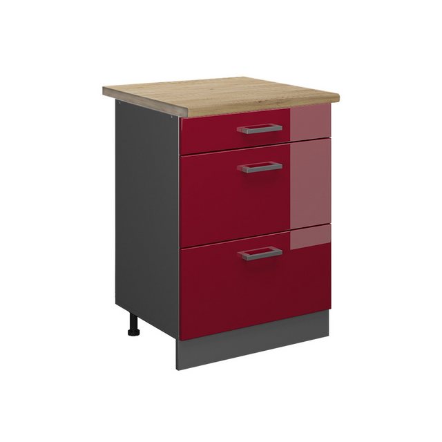 Vicco Unterschrank R-Line, Bordeaux Hochglanz/Anthrazit, 60 cm mit Schublad günstig online kaufen