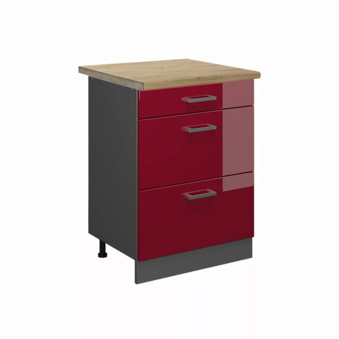 Vicco Unterschrank R-Line, Bordeaux Hochglanz/Anthrazit, 60 cm mit Schublad günstig online kaufen