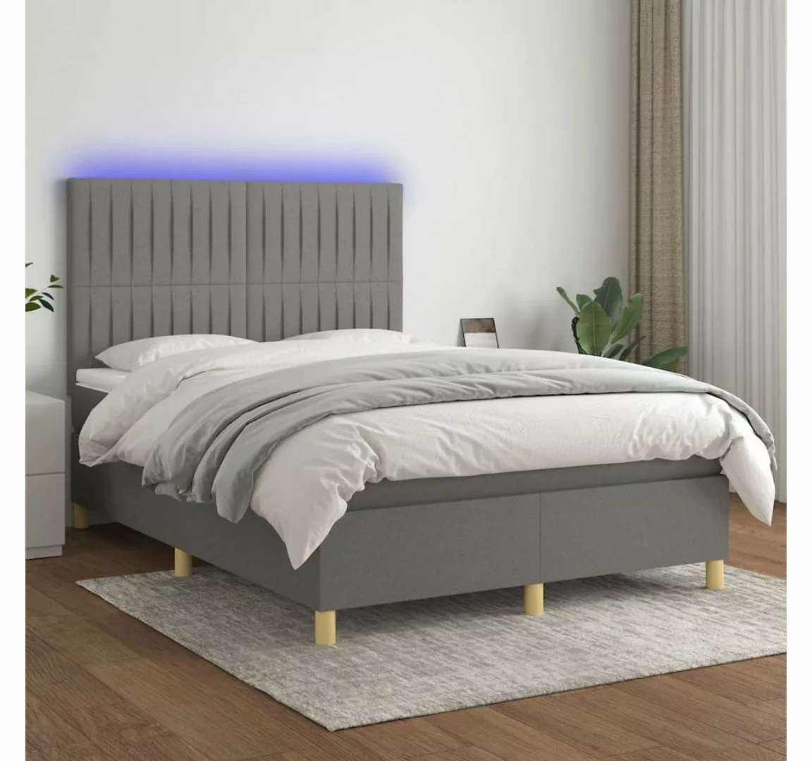 vidaXL Boxspringbett Boxspringbett mit Matratze LED Dunkelgrau 140x200 cm S günstig online kaufen