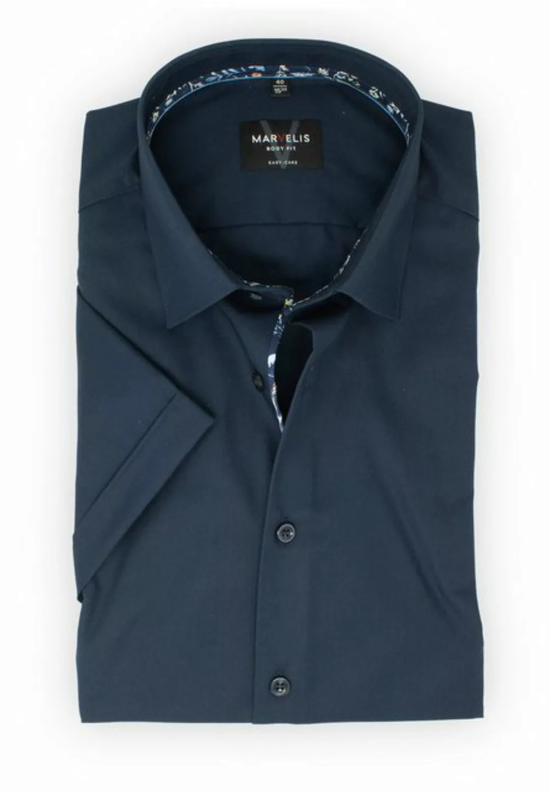 MARVELIS Kurzarmhemd Kurzarmhemd - Body Fit - Einfarbig - Marine günstig online kaufen