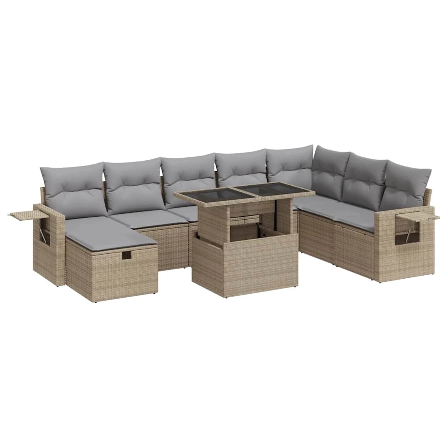 vidaXL 9-Tlg Garten-Sofagarnitur mit Kissen Beige Poly Rattan 3327879 günstig online kaufen