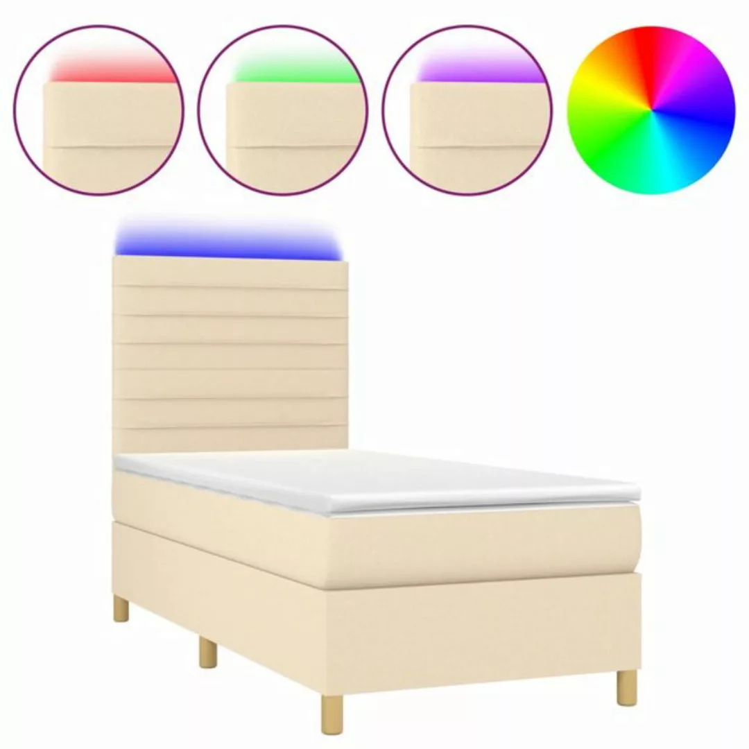 vidaXL Boxspringbett (90 x 200 cm, Streifen Horizontal, Creme), mit LED günstig online kaufen