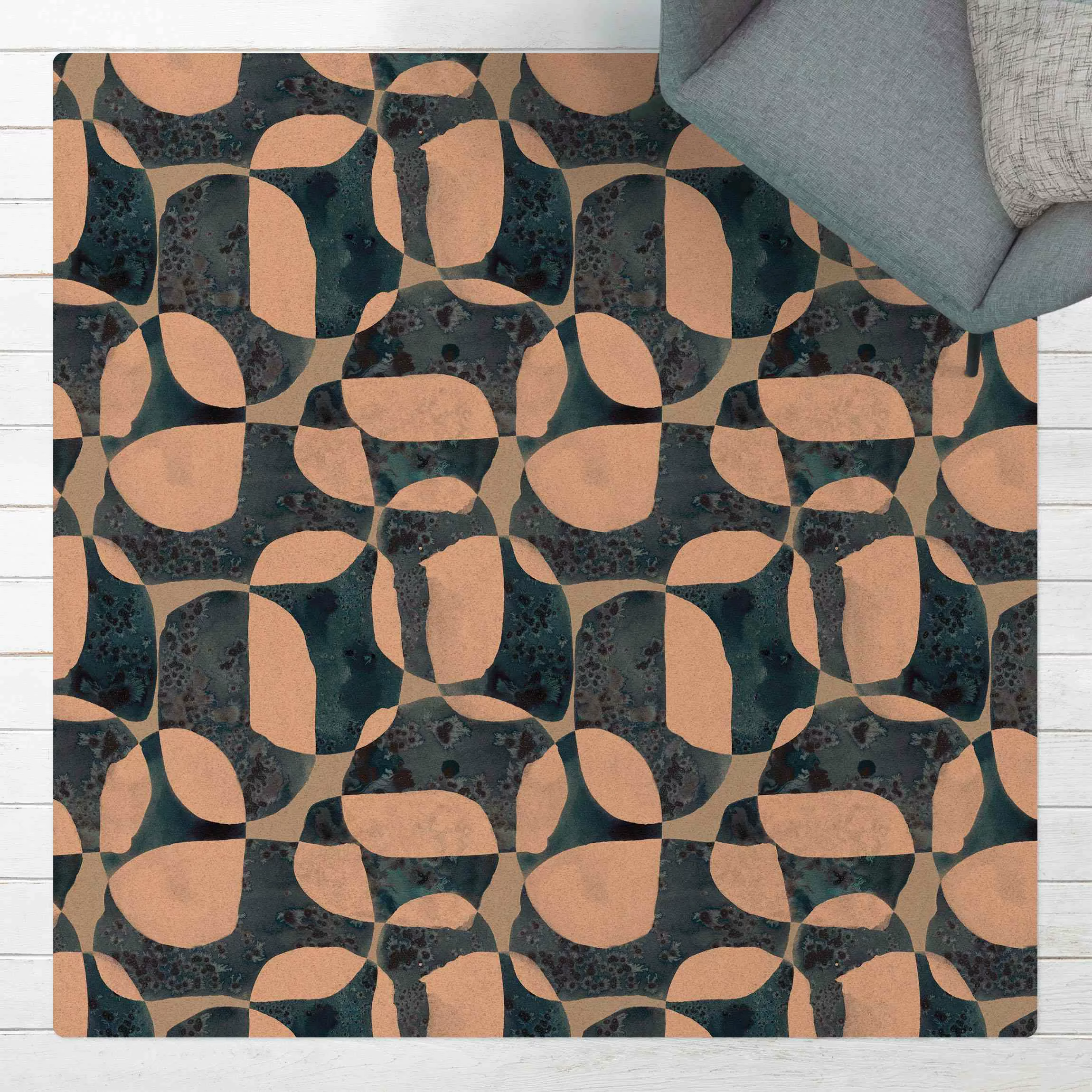 Kork-Teppich Lebende Steine Muster in Blau günstig online kaufen
