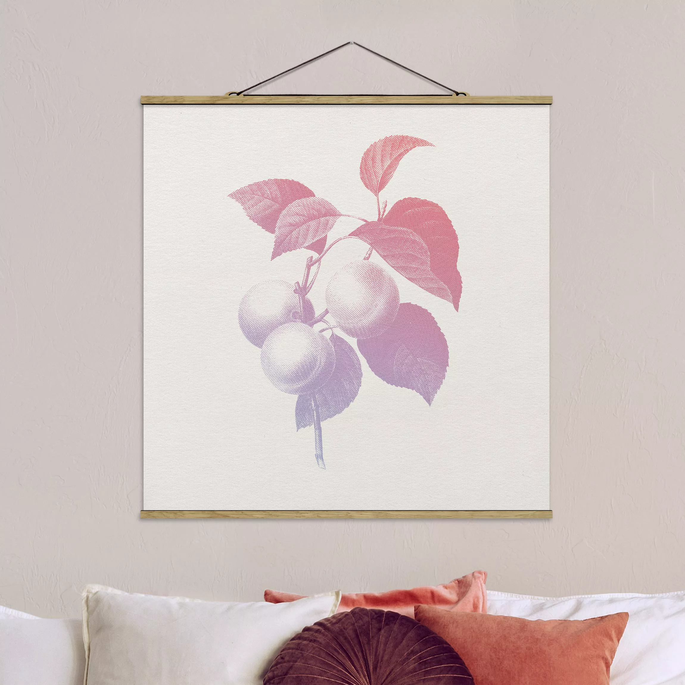 Stoffbild Blumen mit Posterleisten - Quadrat Modern Vintage Botanik Pfirsic günstig online kaufen