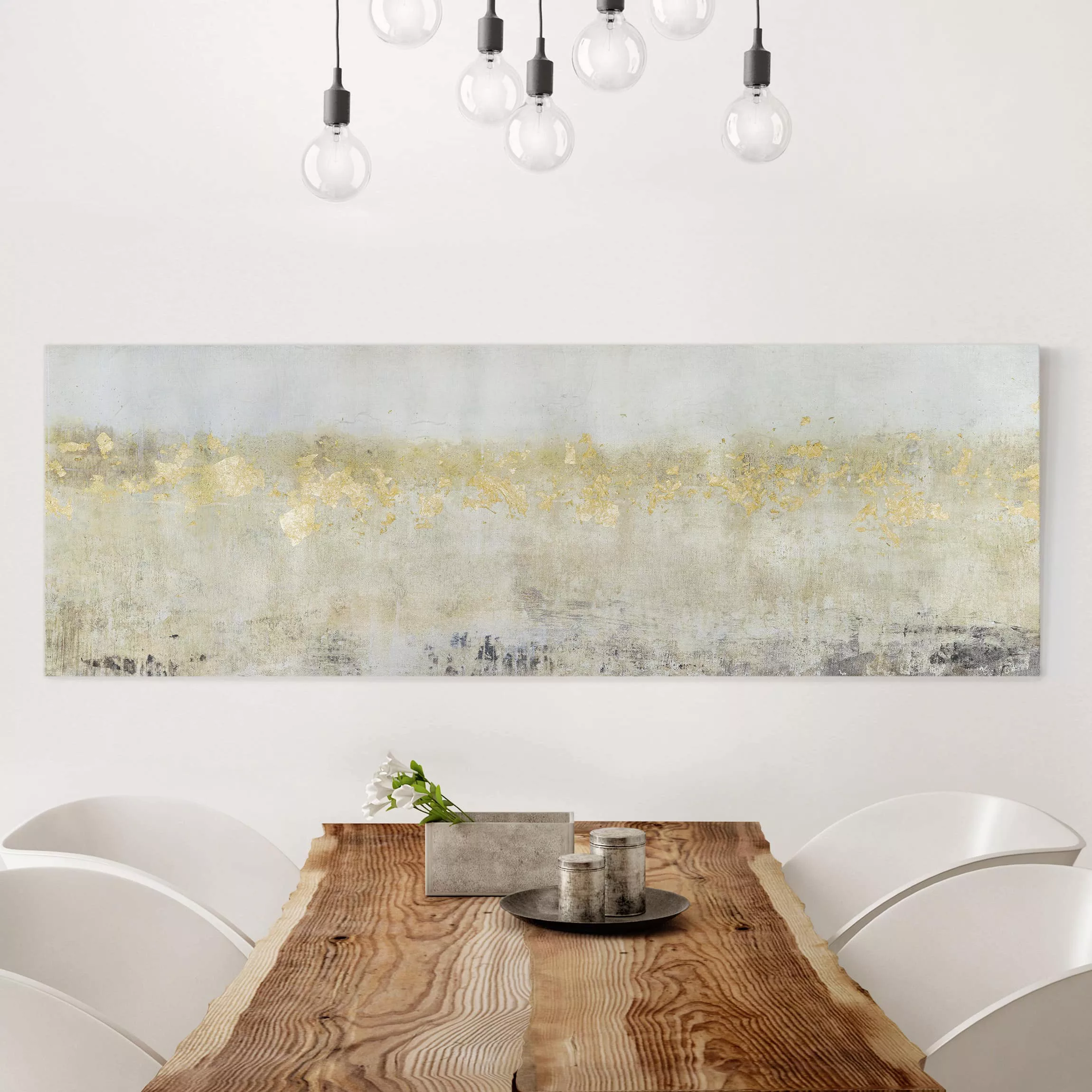 Leinwandbild Abstrakt - Panorama Goldene Farbfelder I günstig online kaufen