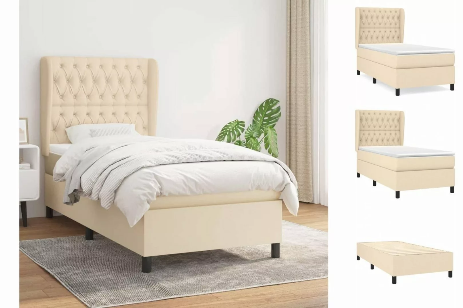 vidaXL Boxspringbett Boxspringbett mit Matratze Creme 100x200 cm Stoff Bett günstig online kaufen