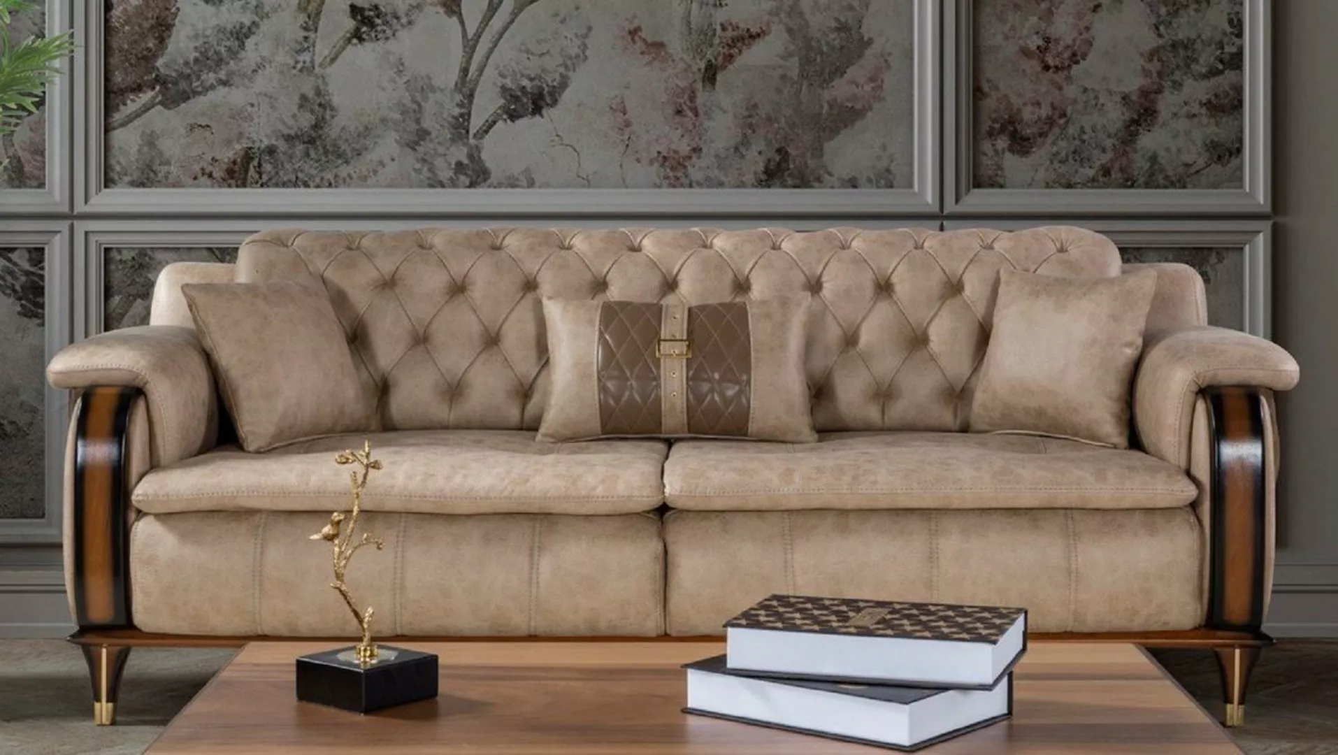 Casa Padrino Chesterfield-Sofa Luxus Chesterfield Schlafsofa Beige / Braun günstig online kaufen