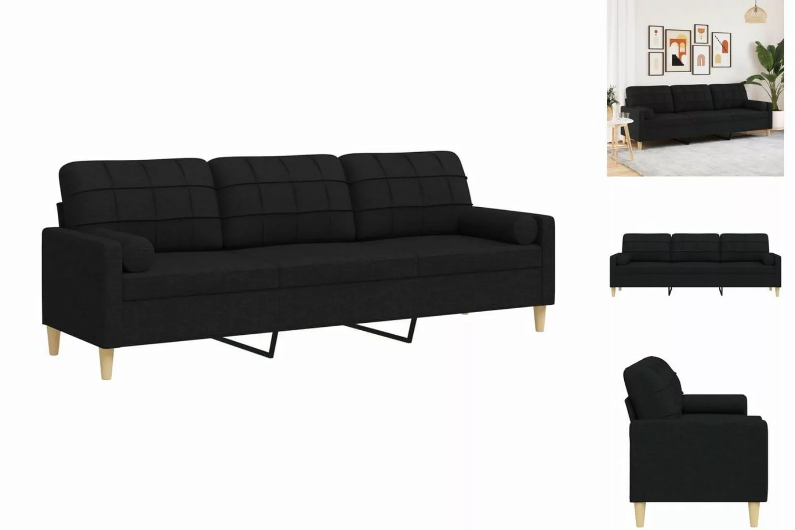 vidaXL Sofa Sofa 3-Sitzer mit Zierkissen Schwarz 210 cm Stoff günstig online kaufen