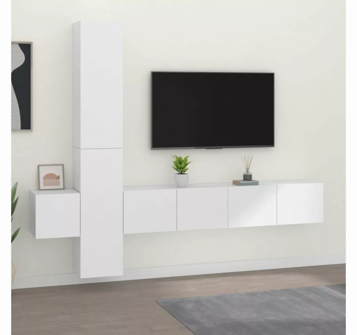 furnicato TV-Schrank 5-tlg. TV-Schrank-Set Weiß Holzwerkstoff günstig online kaufen