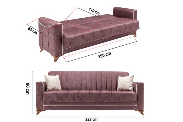 gowoll 3-Sitzer Sofa Bed mit Schlaffunktion und Stauraum Schlafsessel Gäste günstig online kaufen