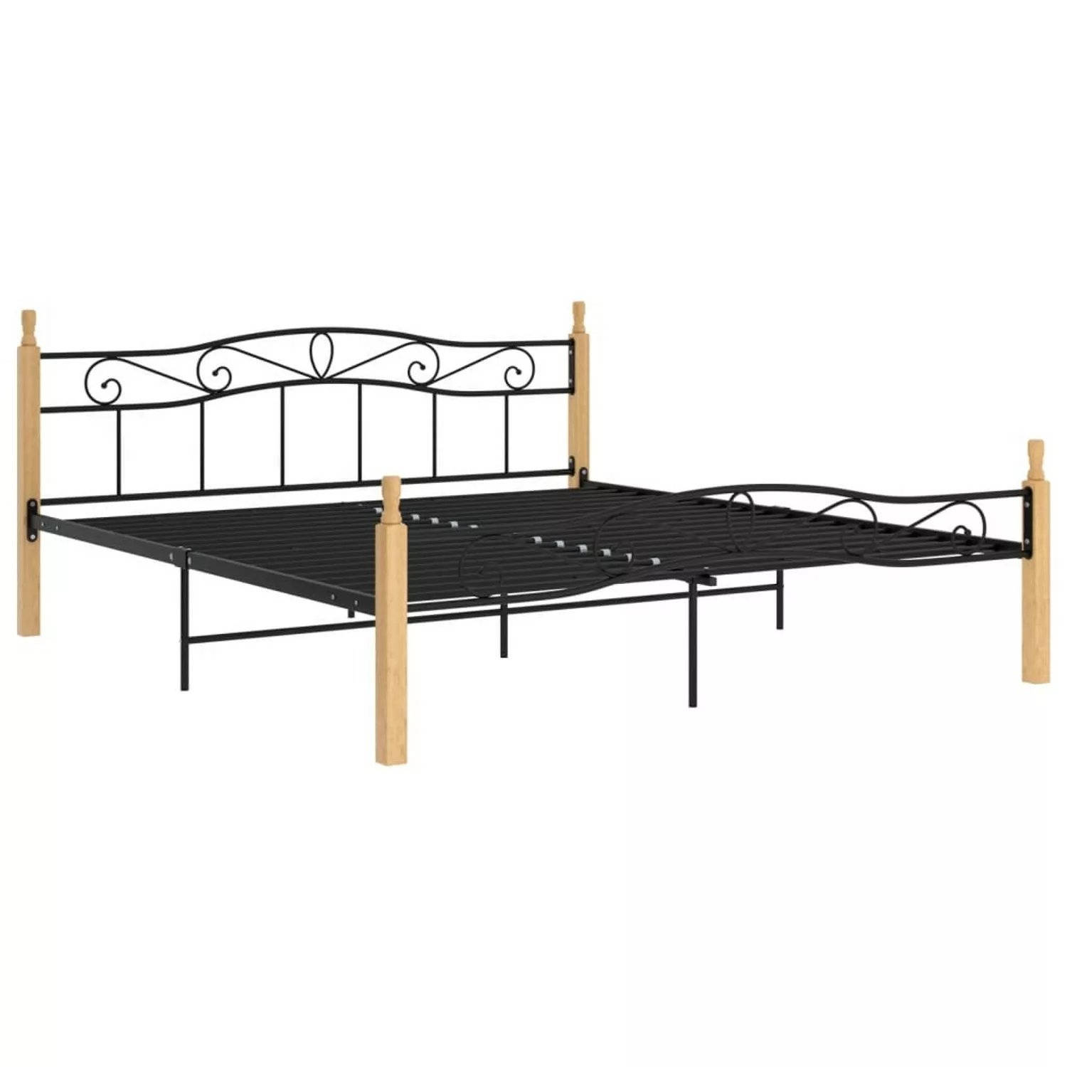 vidaXL Bettgestell Massivholzbett Schwarz Metall und Eiche 200x200 cm Doppe günstig online kaufen