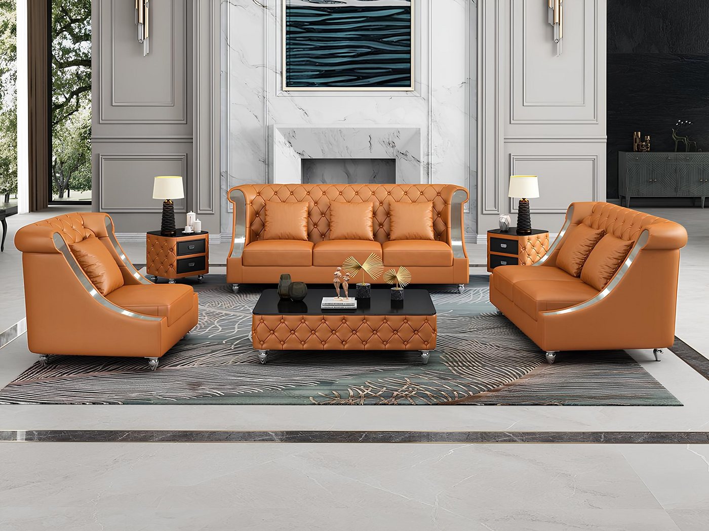 Xlmoebel Sofa Chesterfield Ledersofa Set mit 3-Sitzer und 2-Sitzer Sofas fü günstig online kaufen