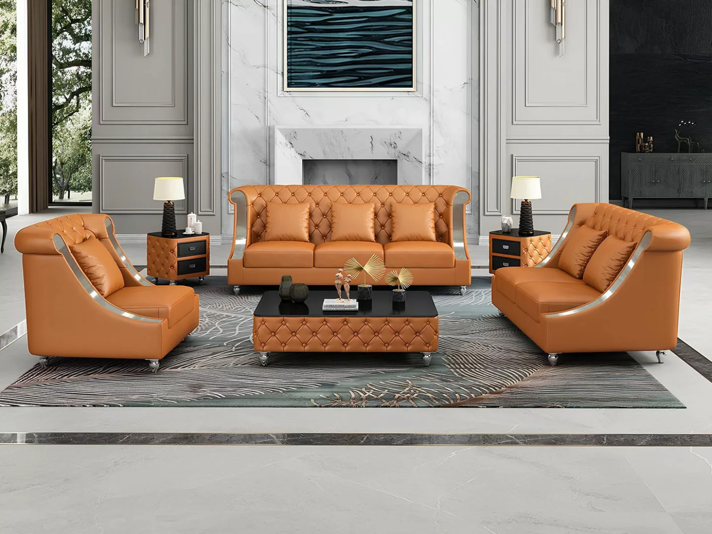 Xlmoebel Sofa Neues Ledersofa Chesterfield 3-Sitzer Couch in modernem Stil, günstig online kaufen