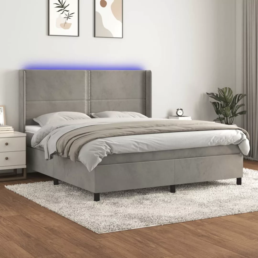 Vidaxl Boxspringbett Mit Matratze & Led Hellgrau 160x200 Cm Samt günstig online kaufen