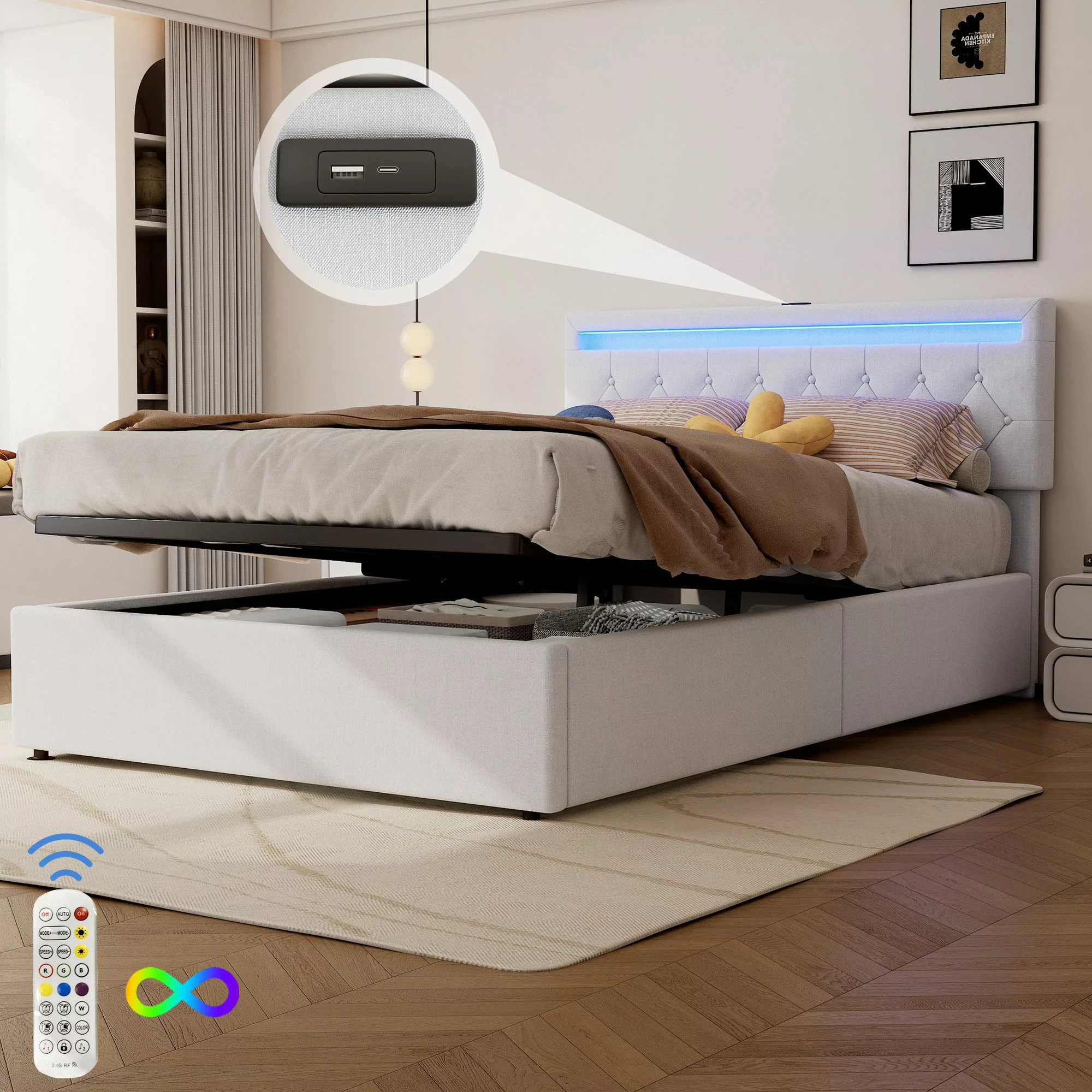 TavilaEcon Boxspringbett Polsterbett mit Bettkasten, höhenverstellbares günstig online kaufen