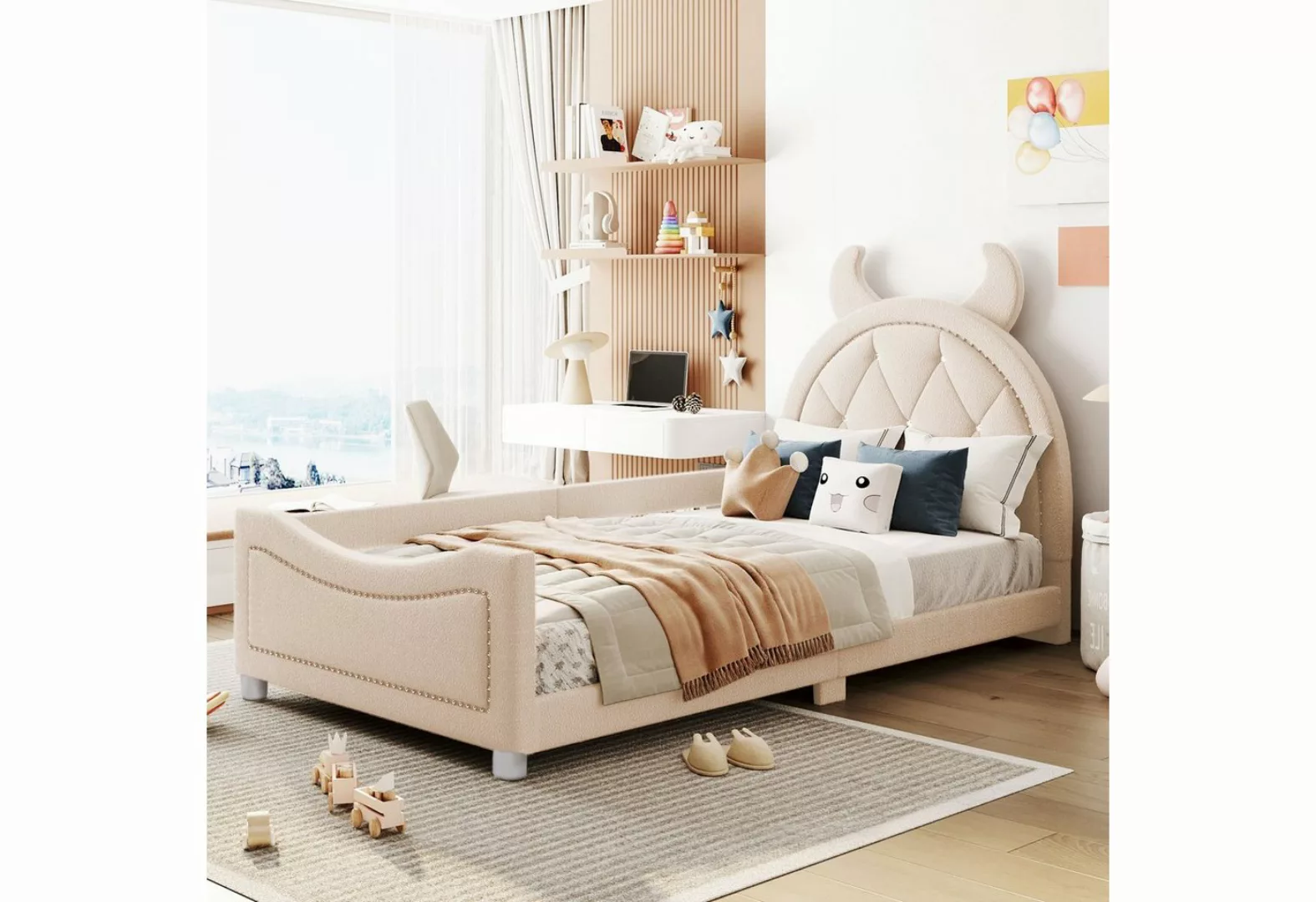 OKWISH Kinderbett Polsterbett Bett Einzelbett Gästebett (mit Rückenlehne Ju günstig online kaufen