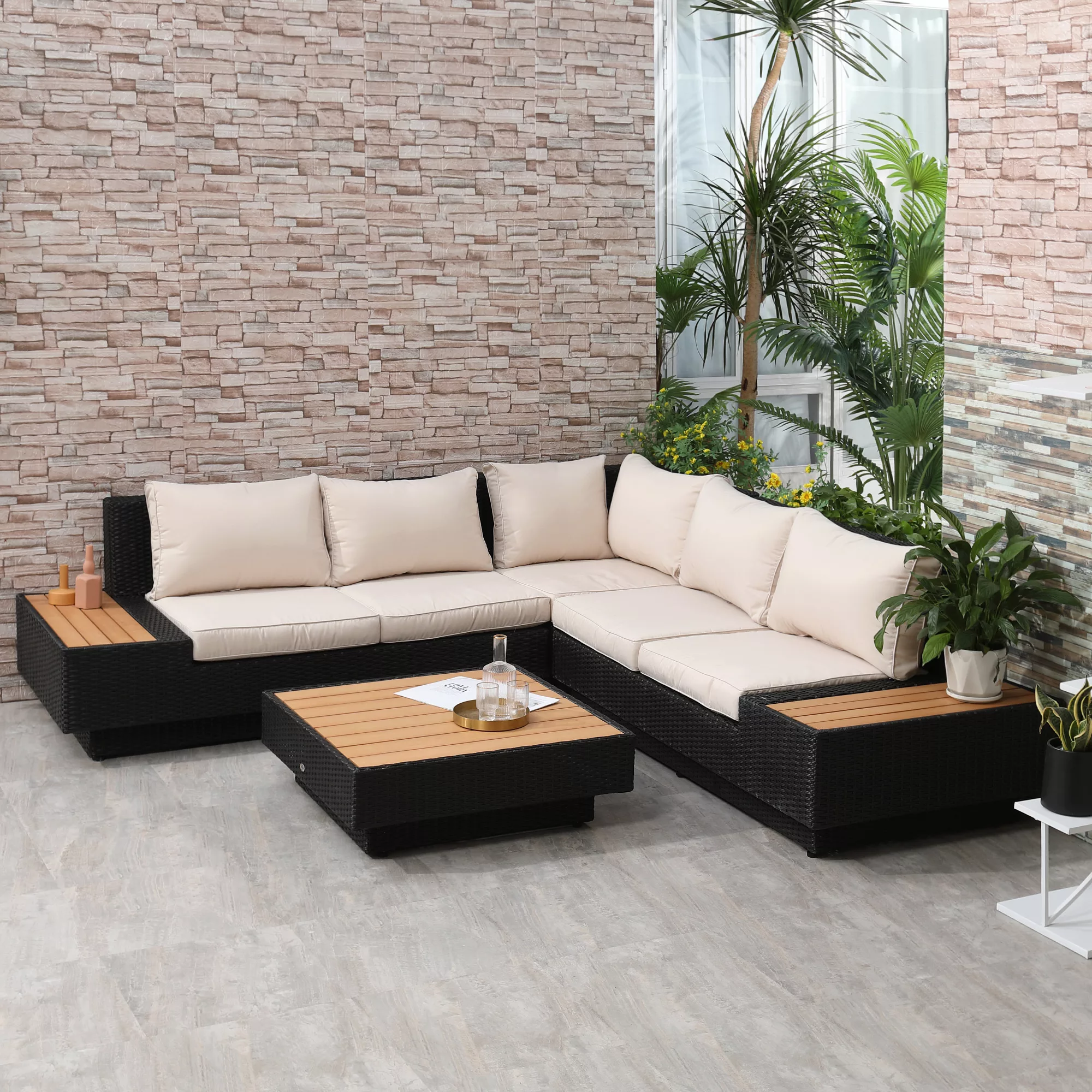 HOMCOM Garten-Set für 4 Personen mit Ablagen & Beistelltisch, inklusive Sit günstig online kaufen