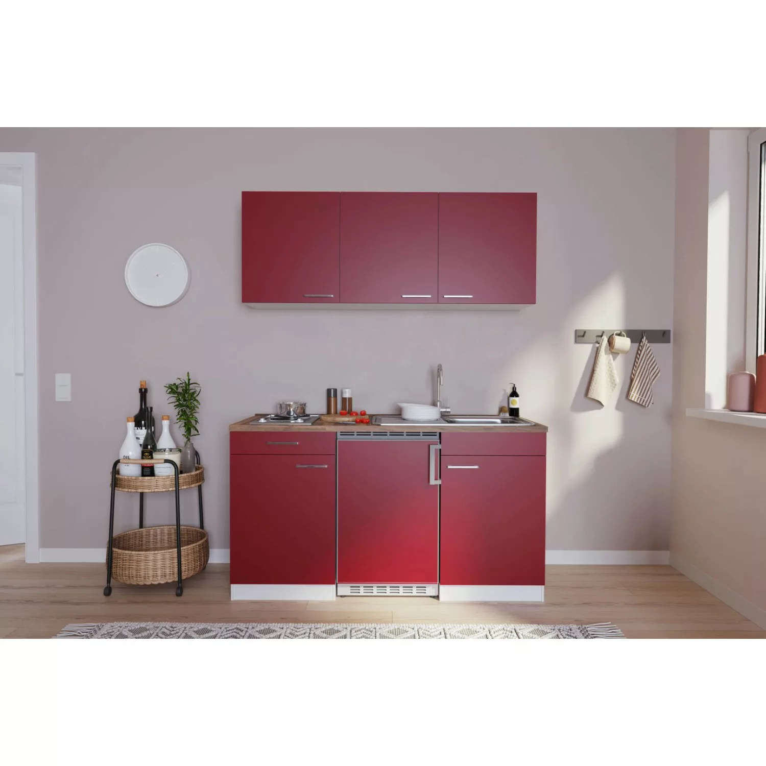 Respekta Küchenzeile/Küchenblock KB150WR 150 cm Rot-Weiß günstig online kaufen