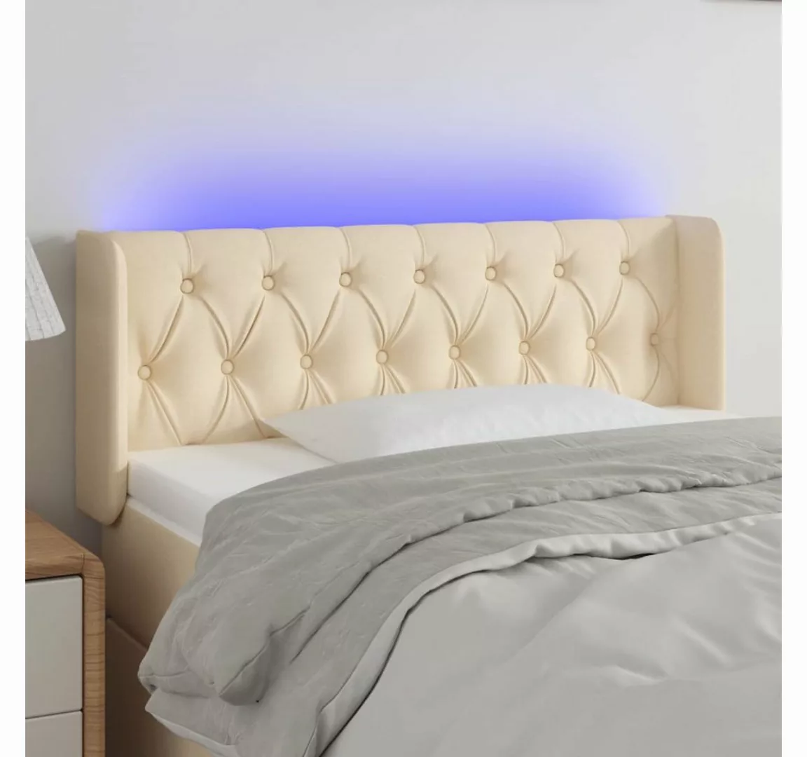 vidaXL Bett, LED Kopfteil Creme 103x16x78/88 cm Stoff günstig online kaufen