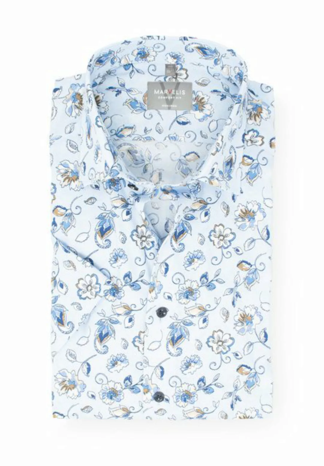 MARVELIS Kurzarmhemd Kurzarmhemd - Comfort Fit - Florales Muster - Bleu günstig online kaufen