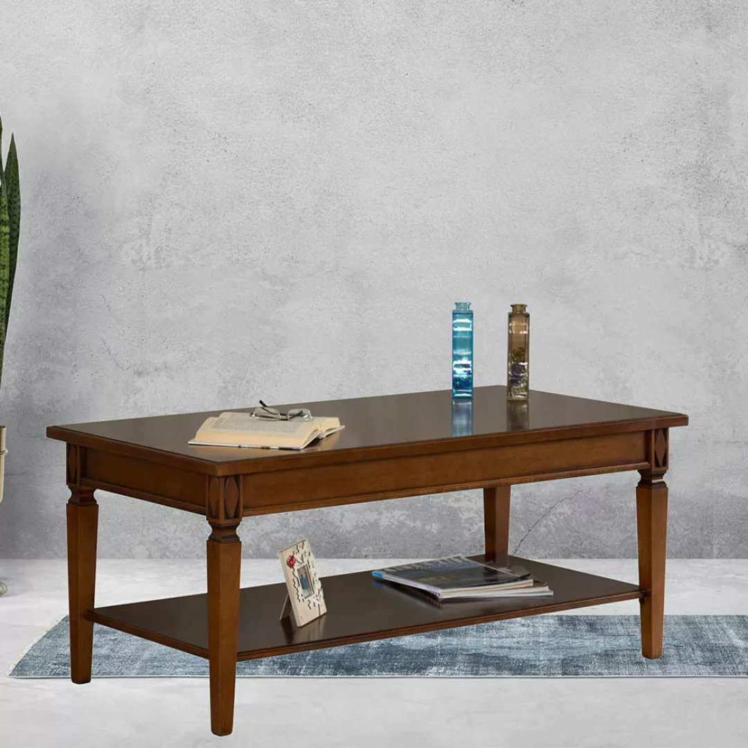 Salontisch klassisch in Walnussfarben rechteckiger Tischplatte günstig online kaufen