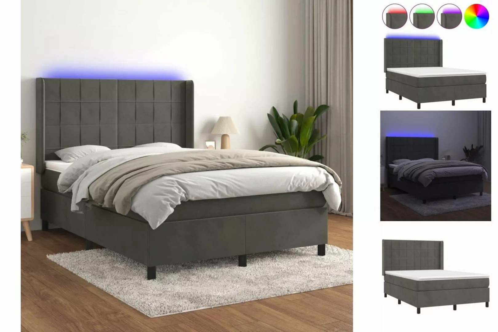 vidaXL Boxspringbett Boxspringbett mit Matratze LED Dunkelgrau 140x190 cm S günstig online kaufen