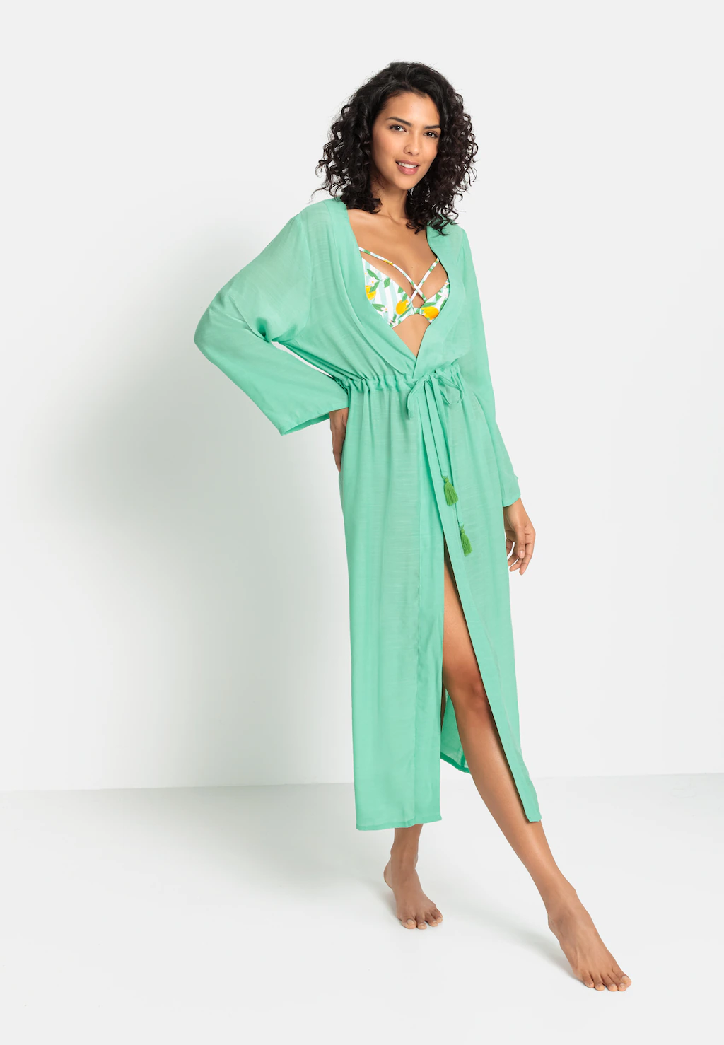 Buffalo Strandkleid, im Kimono-Style mit Bindeband, langärmliges Maxikleid, günstig online kaufen