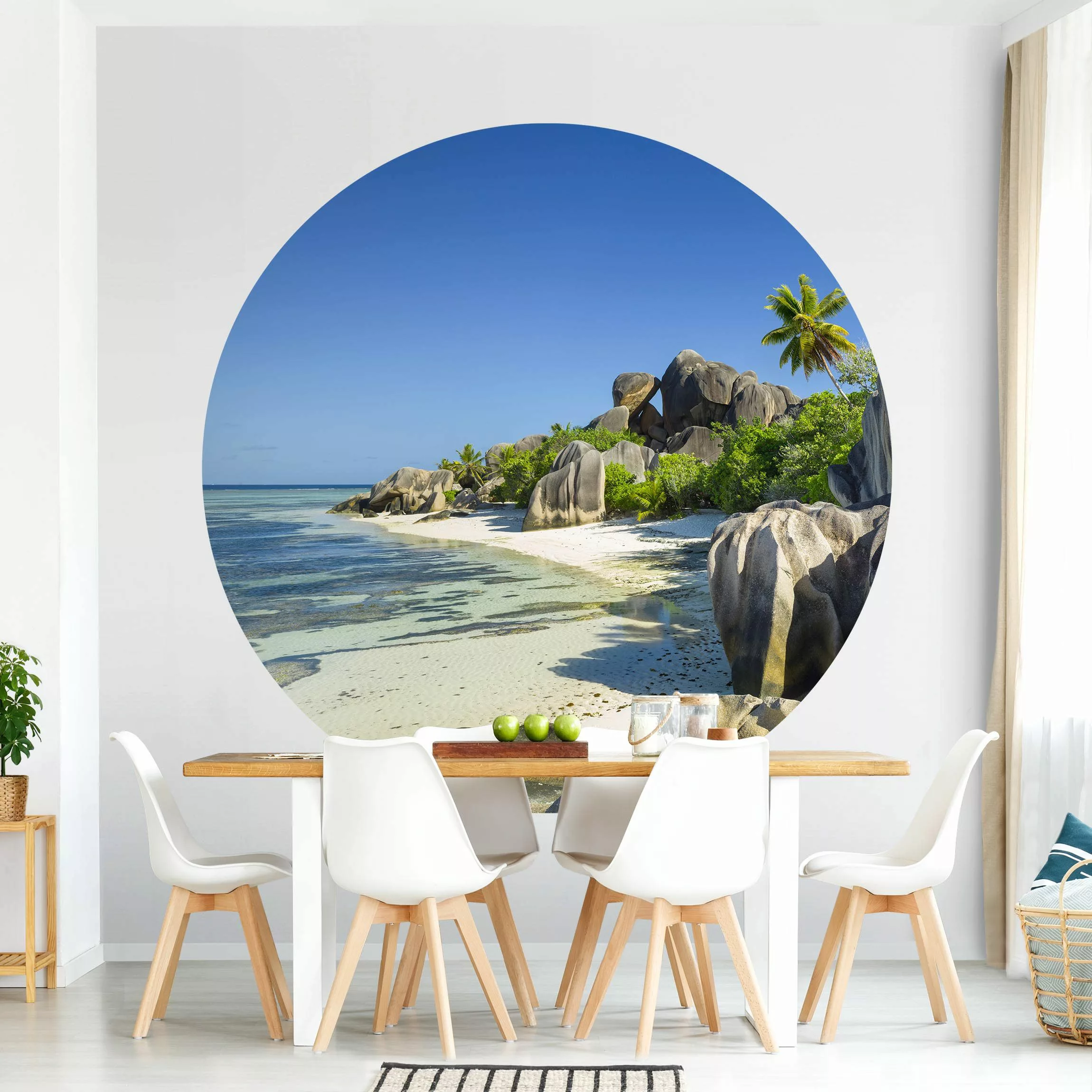 Runde Fototapete selbstklebend Traumstrand Seychellen günstig online kaufen