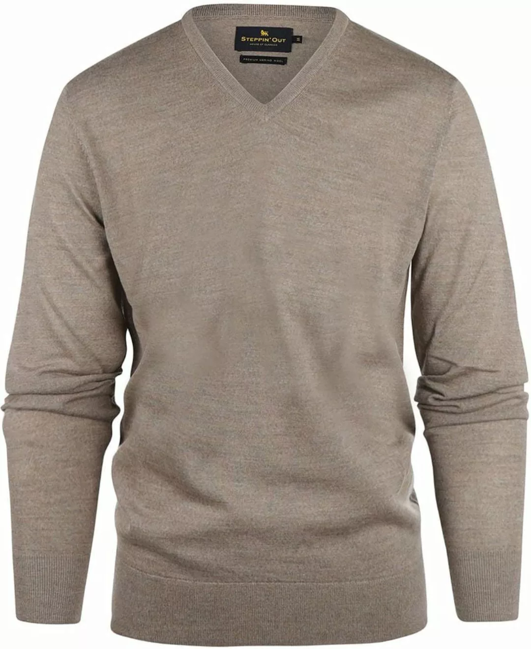 Steppin' Out Pullover V-Ausschnitt Merinowolle Taupe - Größe L günstig online kaufen