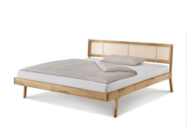 Natur24 Bett Einzelbett Fani 180x220 Sonderlänge Eiche Massiv Wiener Geflec günstig online kaufen