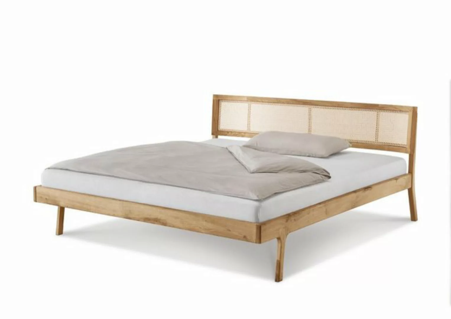 Natur24 Bett Einzelbett Fani 200x220 Sonderlänge Eiche Massiv Wiener Geflec günstig online kaufen