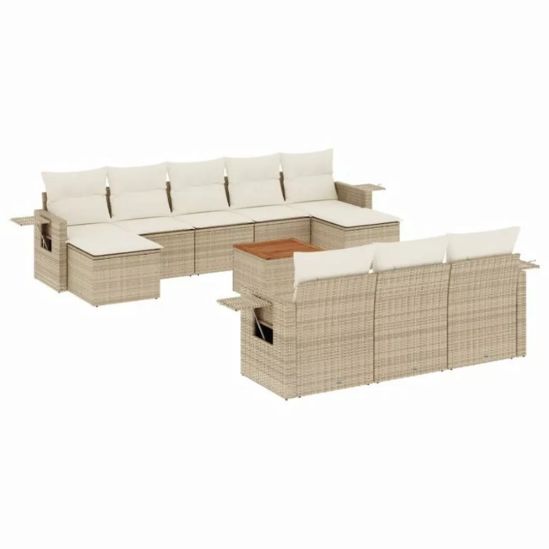 vidaXL Sofaelement 11-tlg. Garten-Sofagarnitur mit Kissen Beige Poly Rattan günstig online kaufen