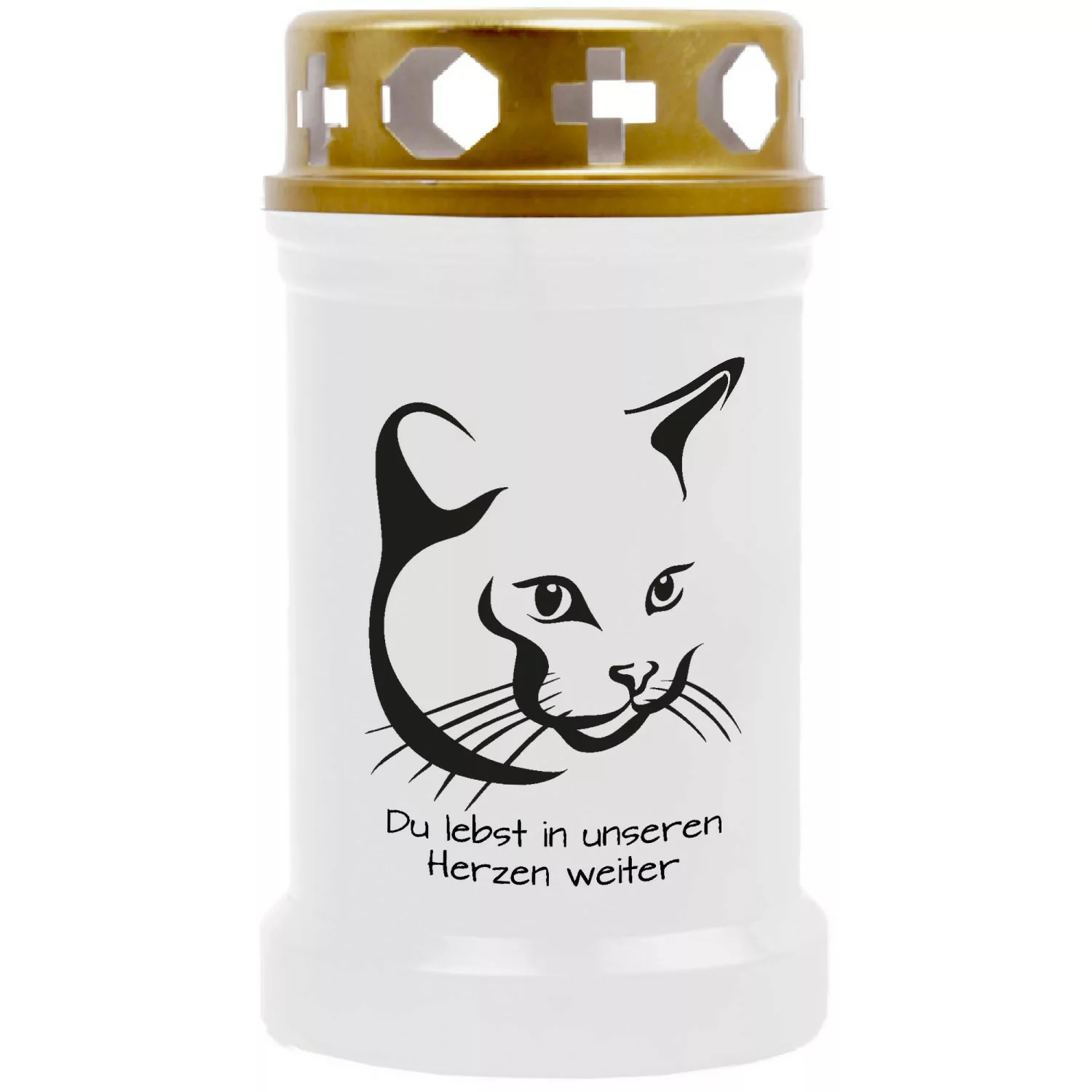 HS Candle Grabkerze Weiß 40h Inkl. Deckel Gold Katze 4 günstig online kaufen