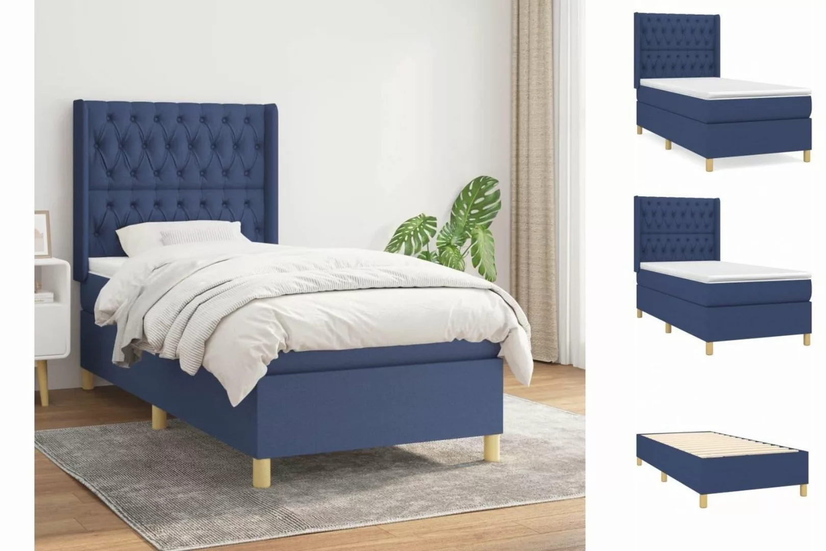 vidaXL Bettgestell Boxspringbett mit Matratze Blau 90x200 cm Stoff Bett Bet günstig online kaufen