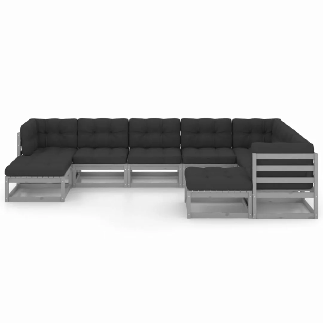 9-tlg. Garten-lounge-set Mit Kissen Grau Kiefer Massivholz günstig online kaufen