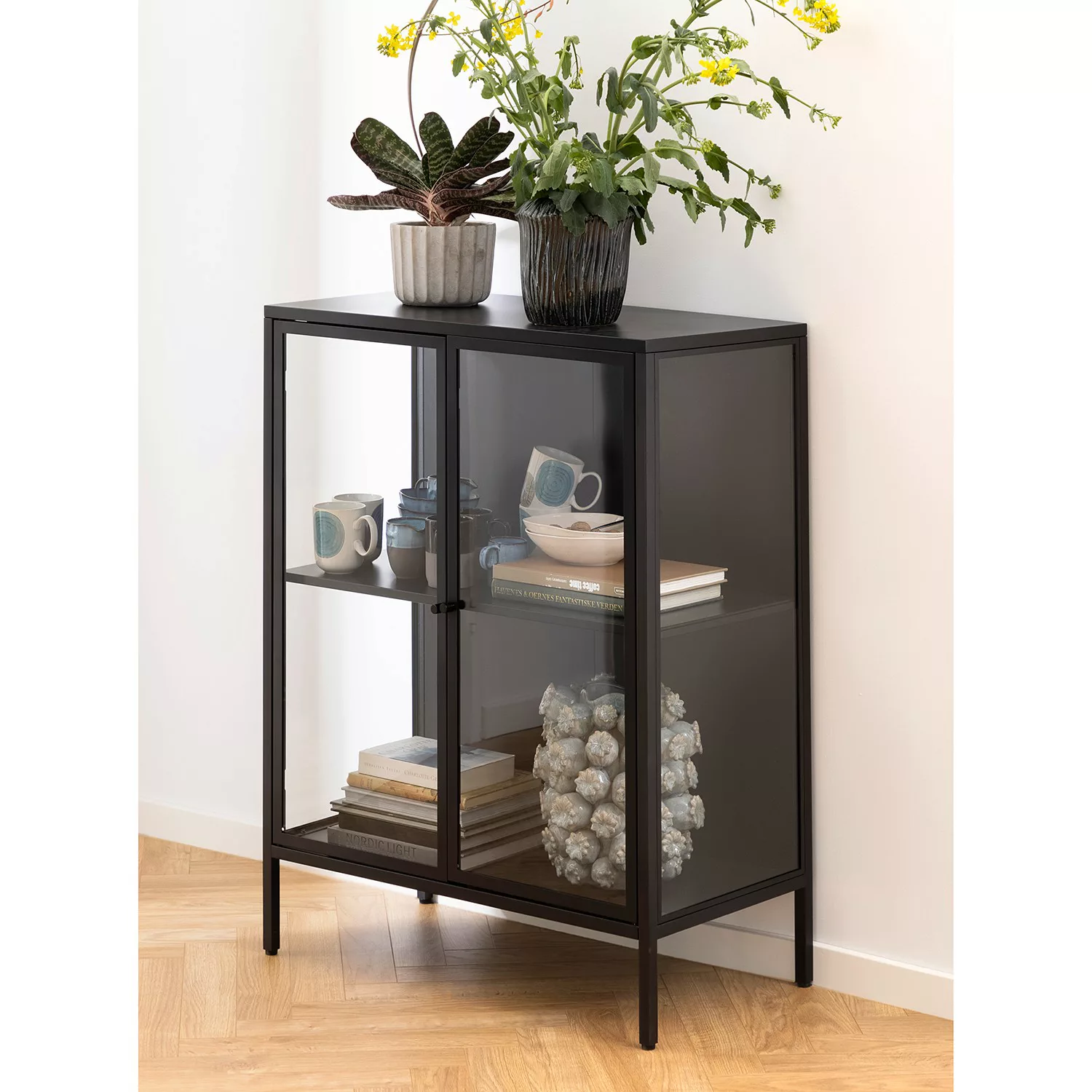 ACTONA GROUP Glasvitrine in schwarz, Stahl - 80x98,7x40cm (BxHxT) günstig online kaufen