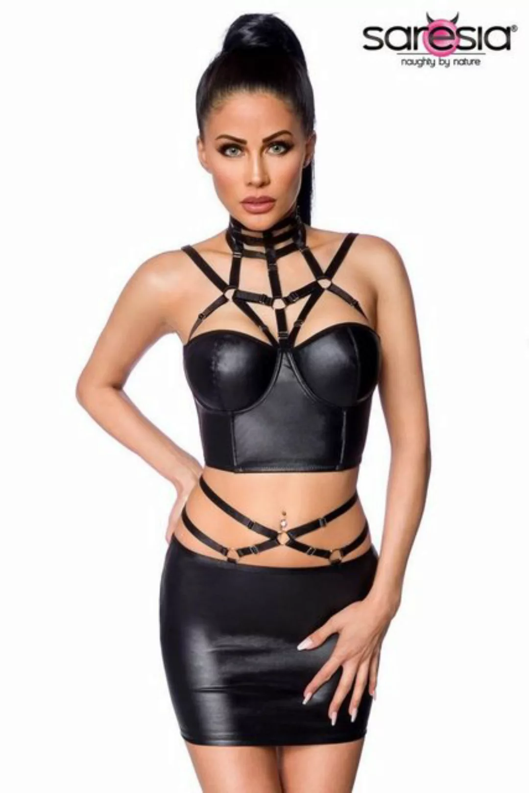 Saresia Minirock Saresia - Harness-Wetlook-Set mit Rock 18263 - (M/L,XL/2XL günstig online kaufen