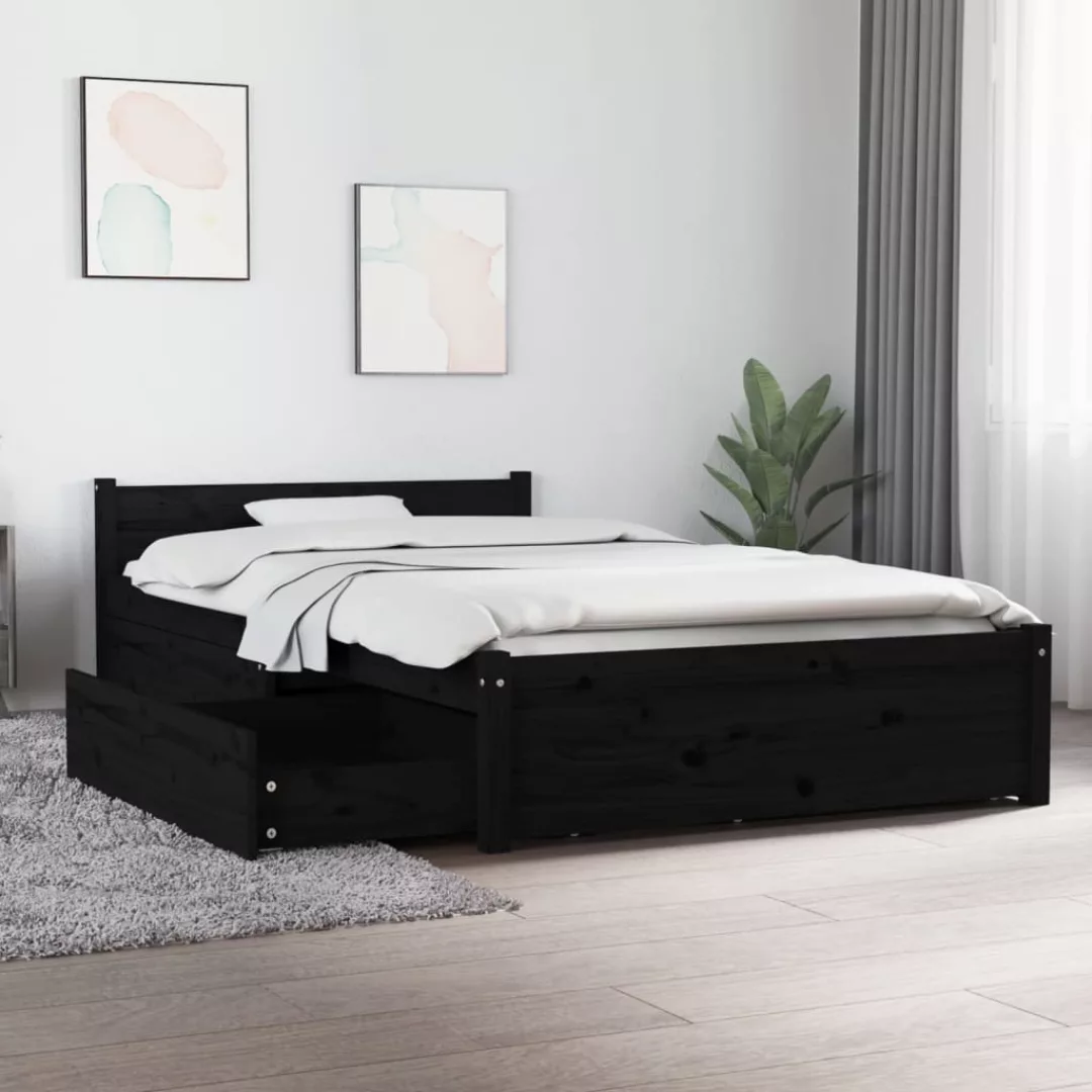 vidaXL Bettgestell Bett mit Schubladen Schwarz 90x200 cm Bett Bettgestell E günstig online kaufen