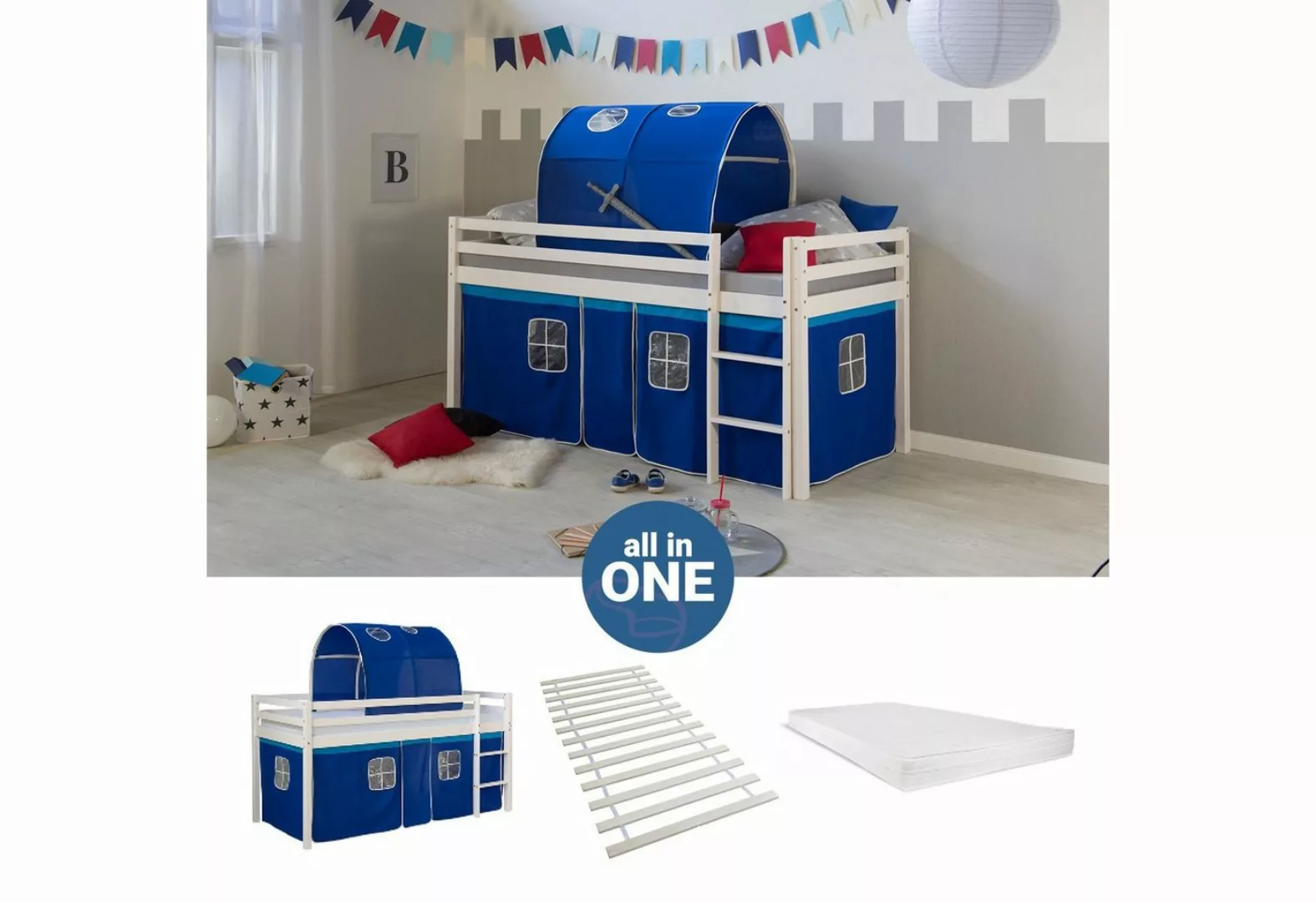 Homestyle4u Hochbett 90x200 cm Stockbett Kinderbett Holz Kiefer Spielbett m günstig online kaufen