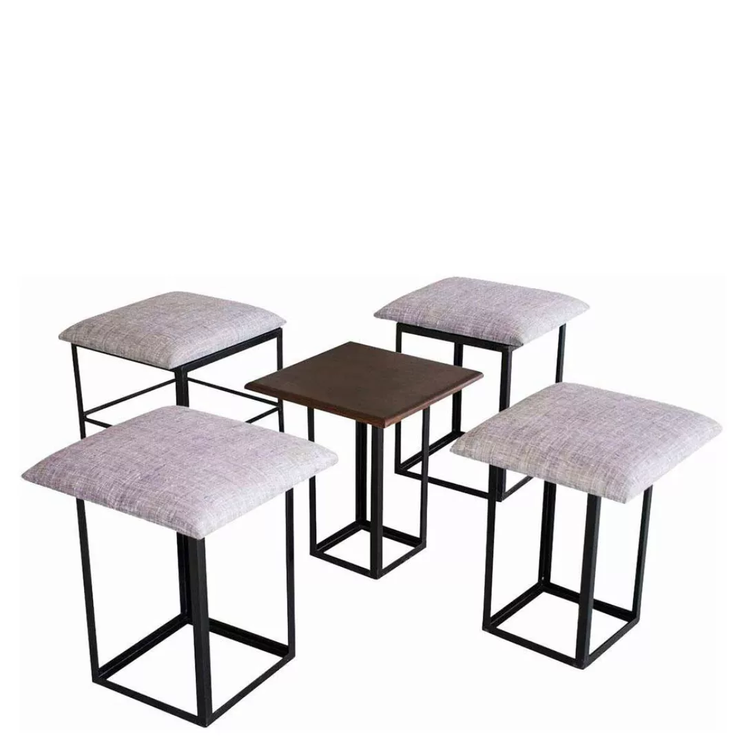 Sitzhocker Set und Beistelltisch in Graubraun und Schwarz modern (fünfteili günstig online kaufen