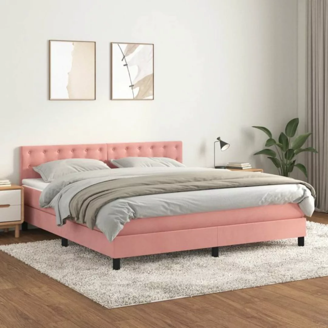 vidaXL Boxspringbett Boxspringbett mit Matratze Rosa 160x200 cm Samt Bett B günstig online kaufen