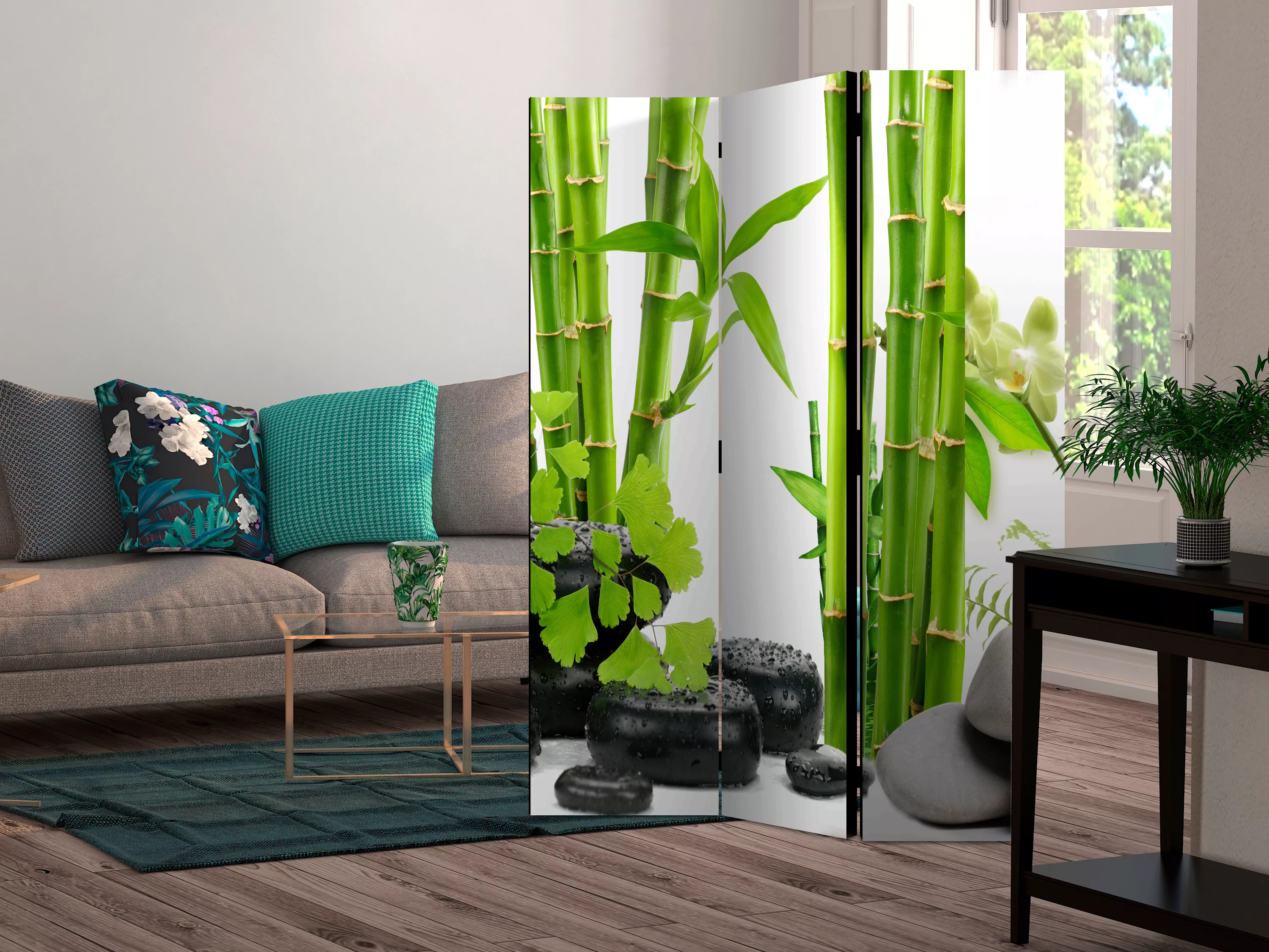 3-teiliges Paravent - Bamboos And Stones [room Dividers] günstig online kaufen