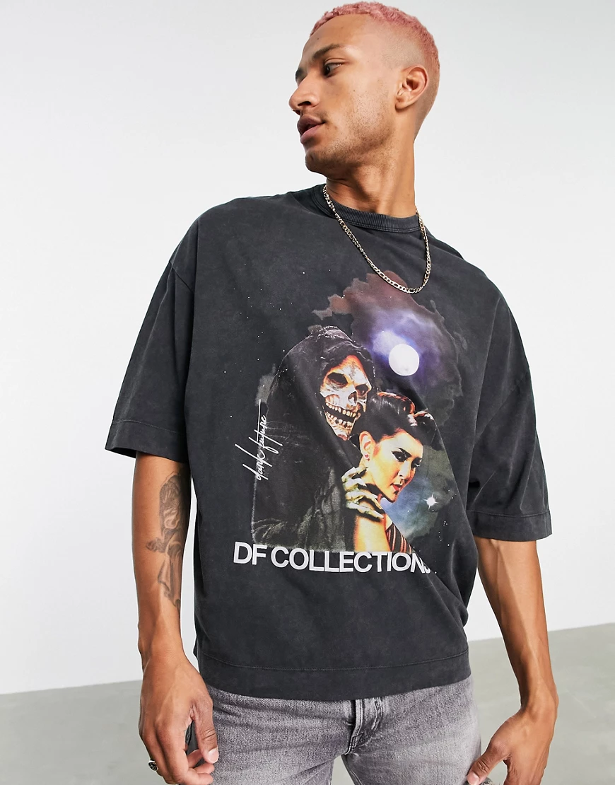 ASOS – Dark Future – Oversize T-Shirt mit Gothic-Grafikprint in schwarzer A günstig online kaufen