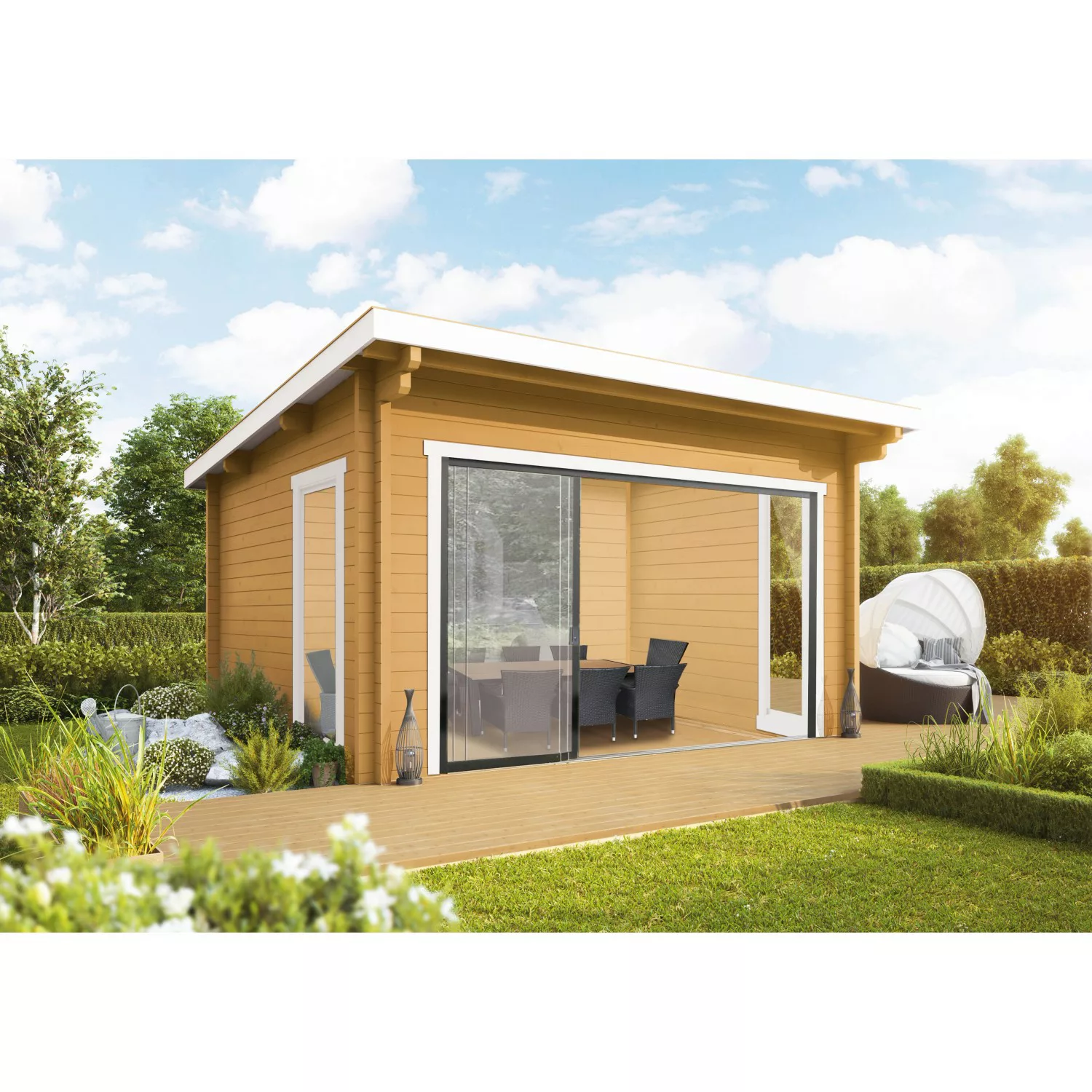 Wolff Finnhaus Holz-Gartenhaus Trondheim 44-D XL ST Natur 490 cm x 450 cm günstig online kaufen