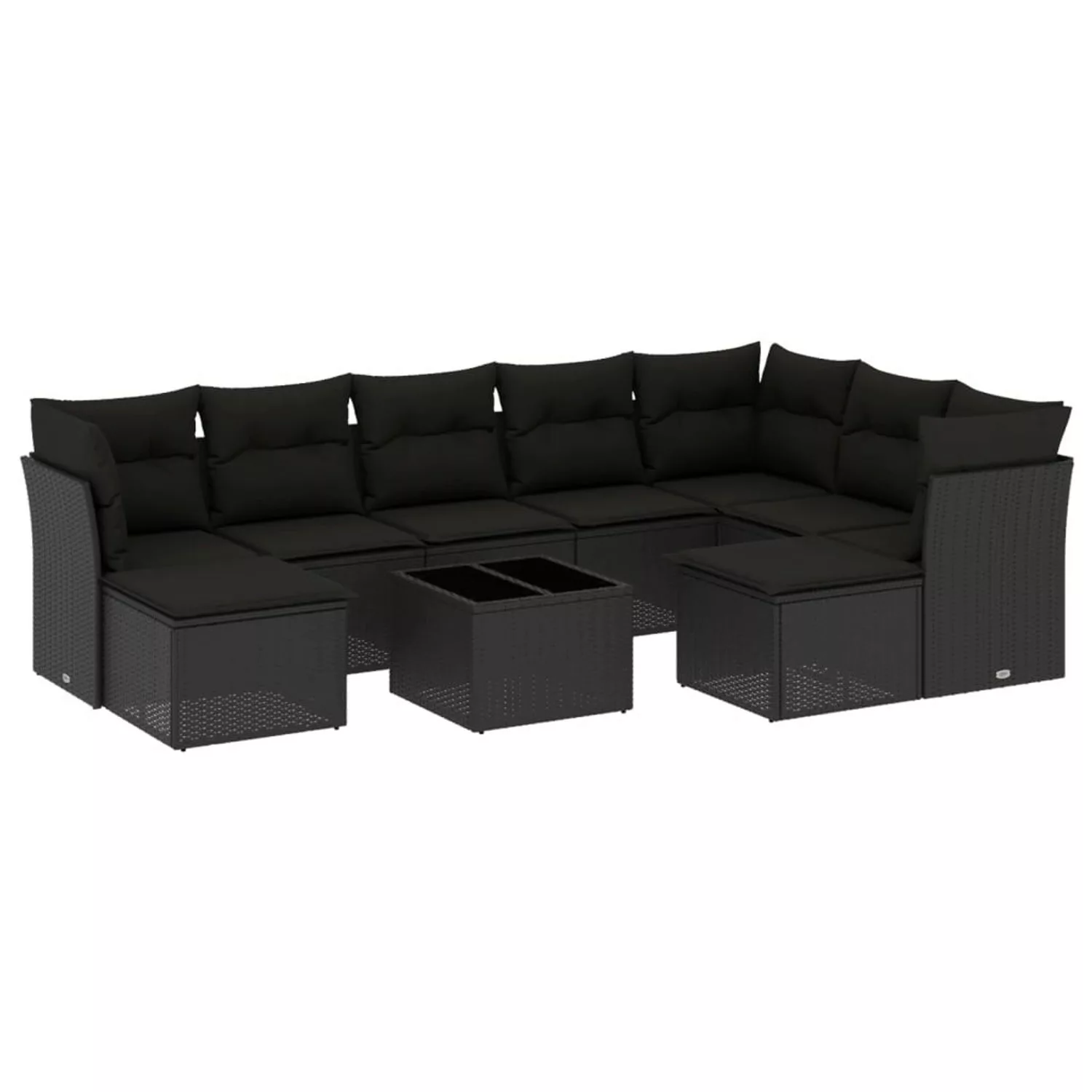 vidaXL 10-tlg Garten-Sofagarnitur mit Kissen Schwarz Poly Rattan Modell 61 günstig online kaufen