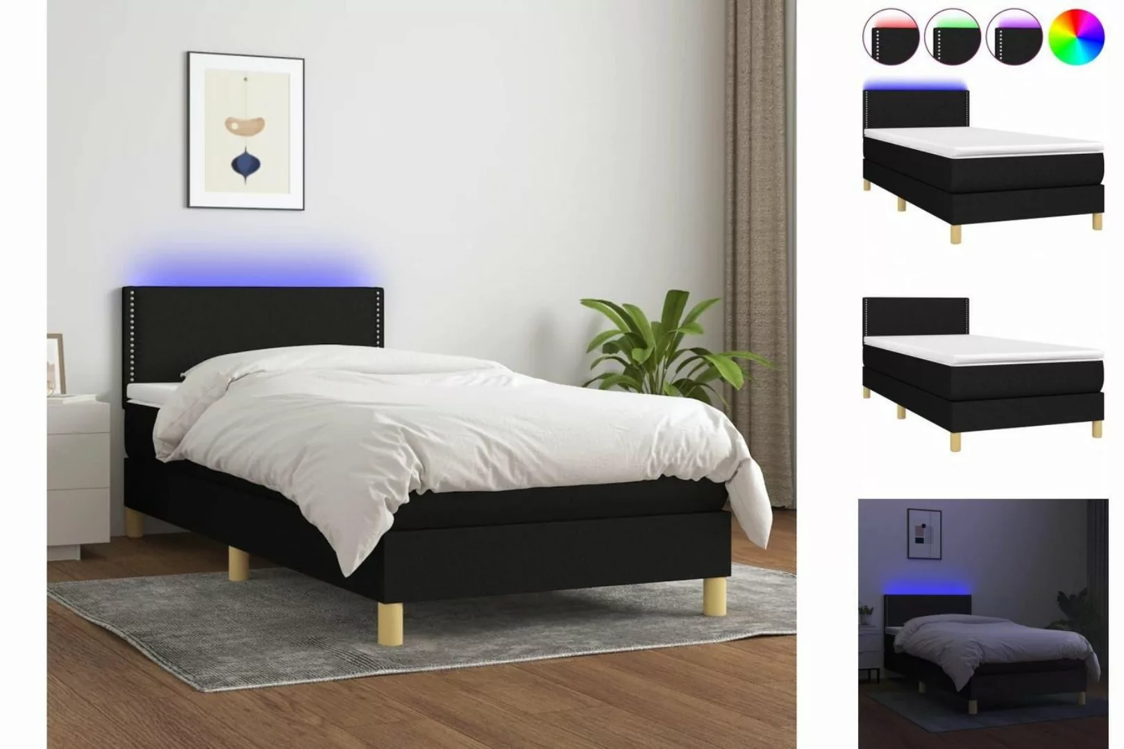 vidaXL Bett Boxspringbett mit Matratze & LED Schwarz 90x200 cm Stoff günstig online kaufen