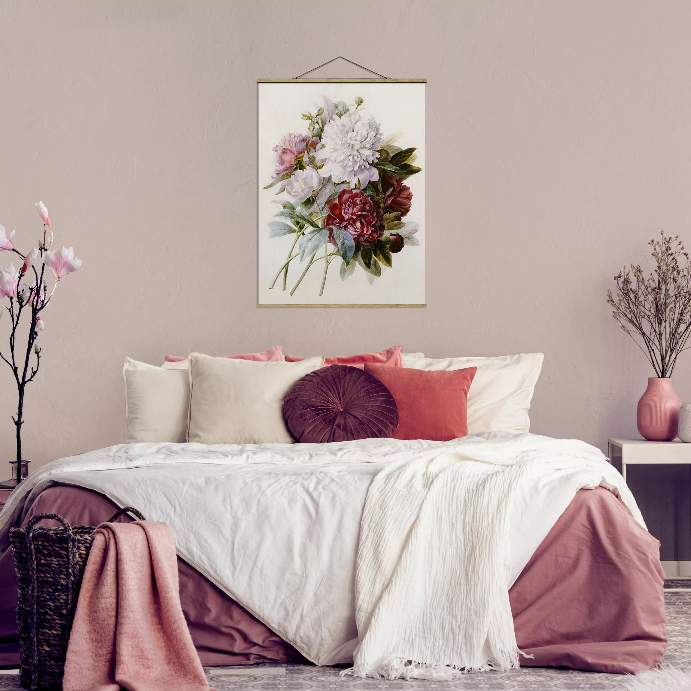 Stoffbild Blumen mit Posterleisten - Hochformat Pierre Joseph Redouté - Str günstig online kaufen
